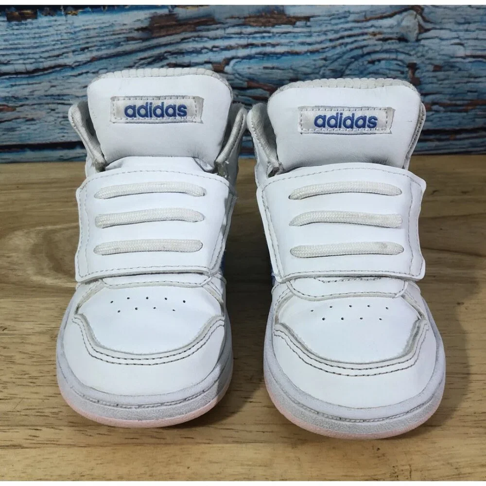 ADIDAS Shoes Hoops‎ White Blue And Pink High Top Girls Size 8